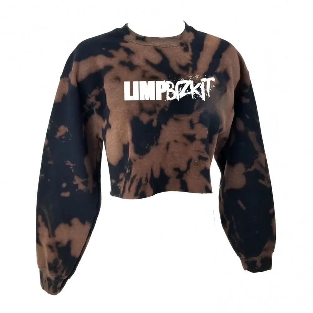 LIMP BIZKIT Rock Band Acid Wash Cropped Crop Top Long Sleeve Crewneck Sweatshirt - Picture 2 of 5